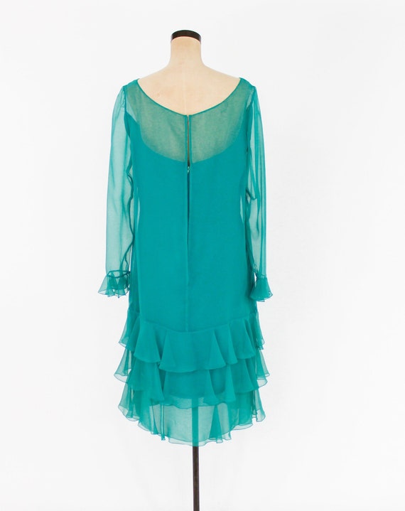 1970s Turquoise Blue Chiffon Evening Dress | 70s … - image 6
