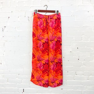 1990s Orange Hawaiian Print Slacks 90s Orange & Pink Tropical Pants Petra Fashions XL image 4