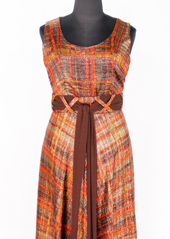 1970s Metallic Orange & Brown Evening Dress | 70s… - image 8