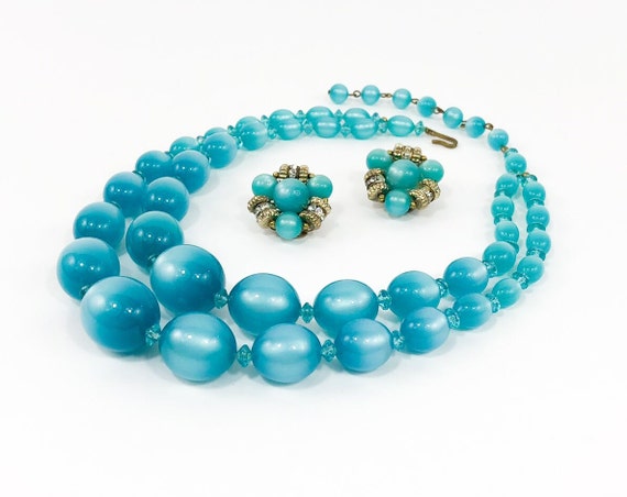 1960s Blue Plastic Bead Necklace Set | 60s Turquo… - image 5