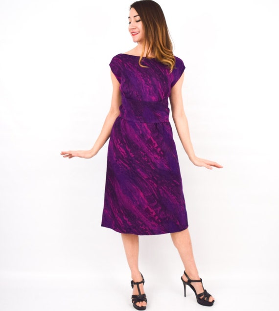 1950s Purple Wool Dress | 50s Purple Sleeveless W… - image 3
