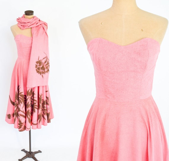 1950s Pink Strapless Dress | 50s Rose Sweetheart … - image 1