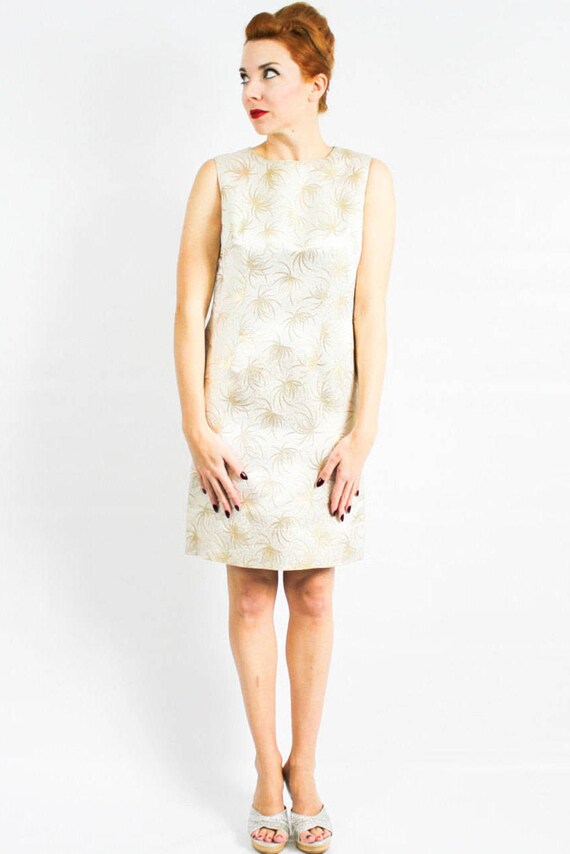 white and gold sleeveless dress Cream and Gold Luna Metallic Halter Dress main image 0
