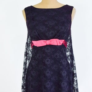 1960s Black Lace & Hot Pink Party Dress 60s Black Crepe Lace Cocktail Dress Black Tent Dress Twiggy Dress image 9