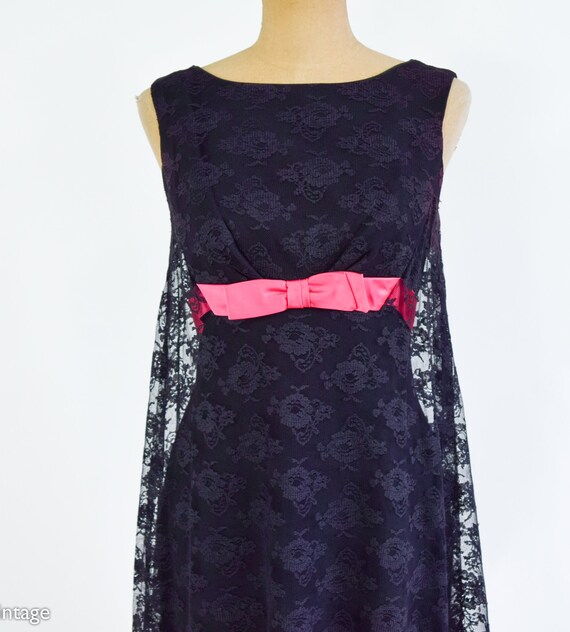 1960s Black Lace & Hot Pink Party Dress | 60s Bla… - image 9