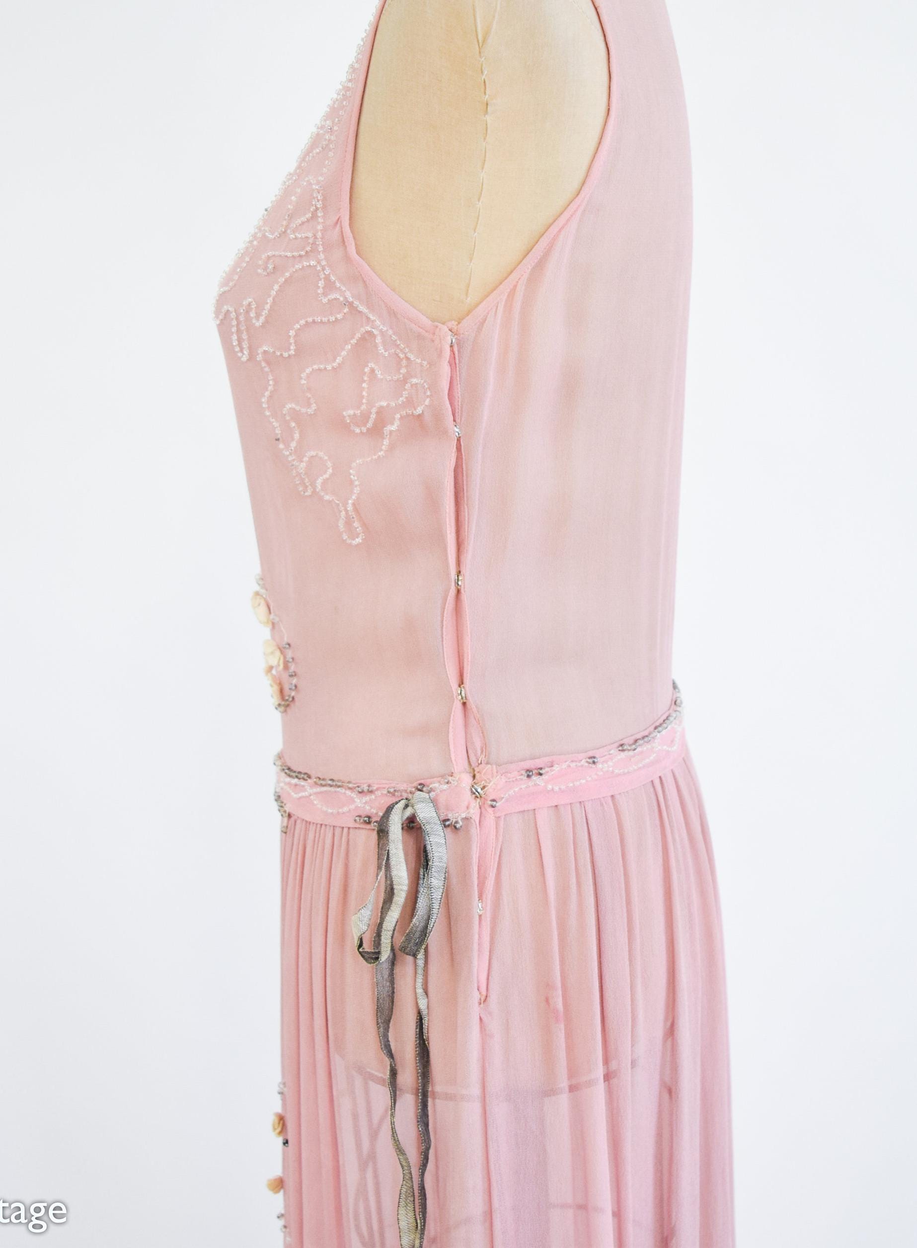 Pink Flapper 1920s Pale Pink Silk Flapper Dress | Vintage Pink Beaded Vintage Gown ...