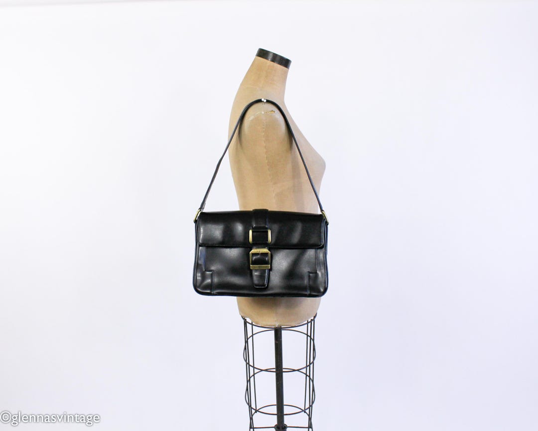 【希少】90s DKNYレザーウエストポーチ Yourse – era) 2000s - 90s (late DKNY bag baguette vintage Stylish スクエア アンティークゴールド金具 バッグ