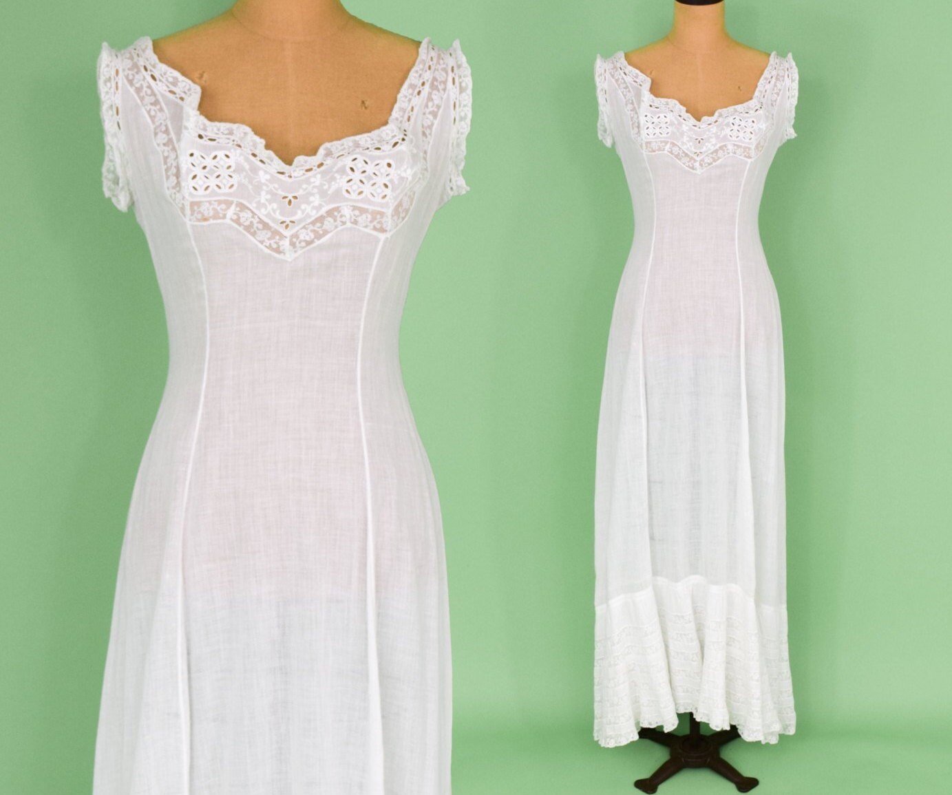 1900s White Cotton Long Dress Wedding Gown Vintage Slip Etsy