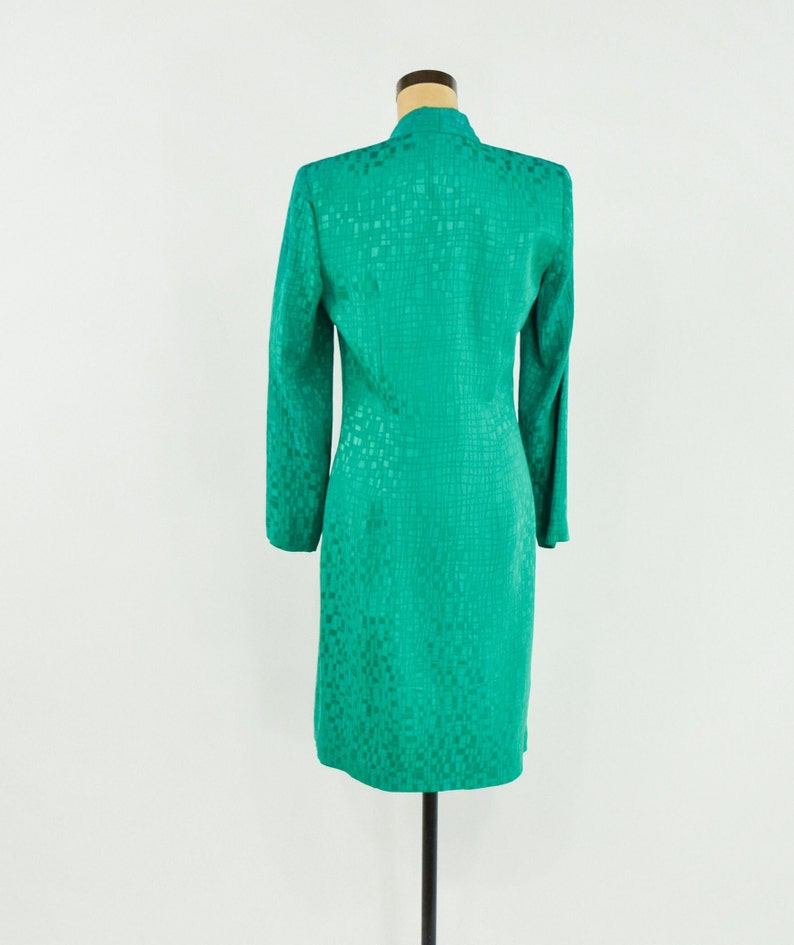 1980s Emerald Green Silk Dress 80s Green 100% Silk Dress Green Coat Dress Medium image 5