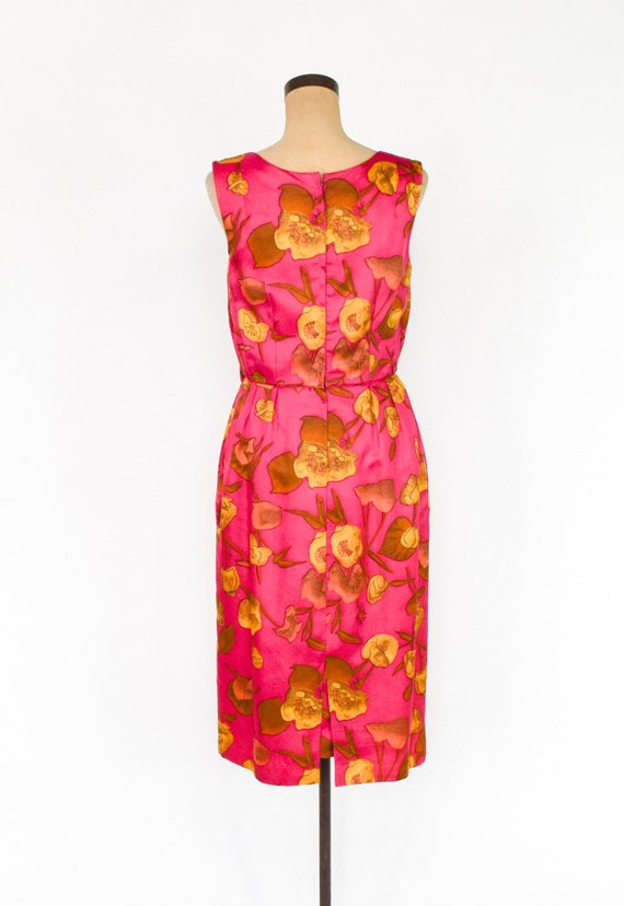 1950s Pink Floral Wiggle Dress | 50s Fuchsia Flow… - image 6