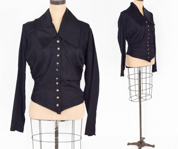1800s Black Silk Blouse | Black Victorian Overblou
