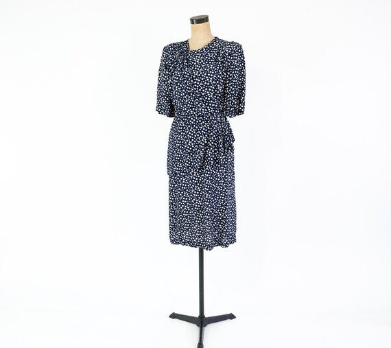 1940s Navy Blue Polka Dot Dress | Vintage Navy Ex… - image 3