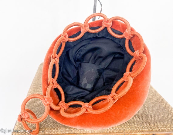 1950s Orange Velvet Hat | 50s Orange Cotton Velve… - image 7