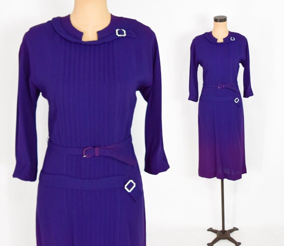 1940s Purple Crepe Dress | 40s Purple Rayon Dress