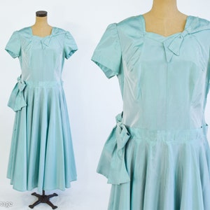 1940s Iridescent Green Evening Dress 40s Mint Green Taffeta Formal Old Hollywood XL image 3