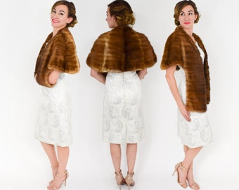 1950s Brown Fur Stole | 50s Brown Striped Wrap | Adjustable Length