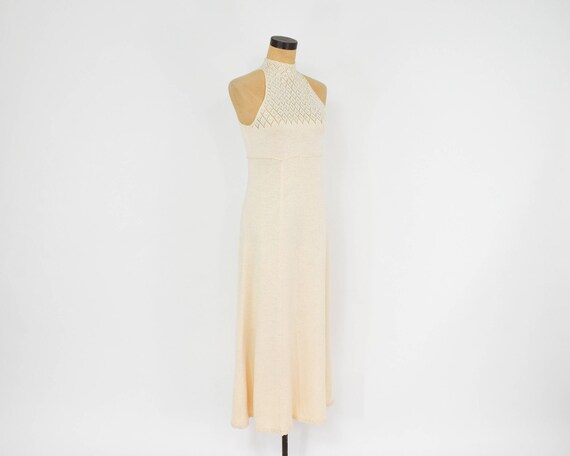 1970s Creme Knit Maxi Dress | 70s Creme & Rhinest… - image 4