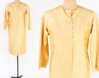 1960s Gold Silk Dress | 60s Gold Silk Shift Dress | Small