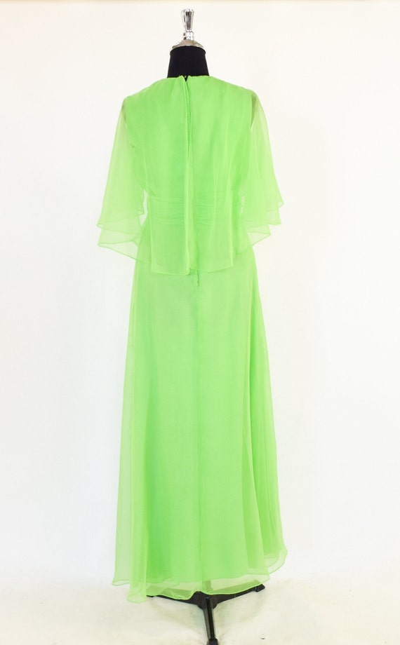 1960s Green Silk Chiffon Maxi Dress | 60s Lime Gr… - image 6