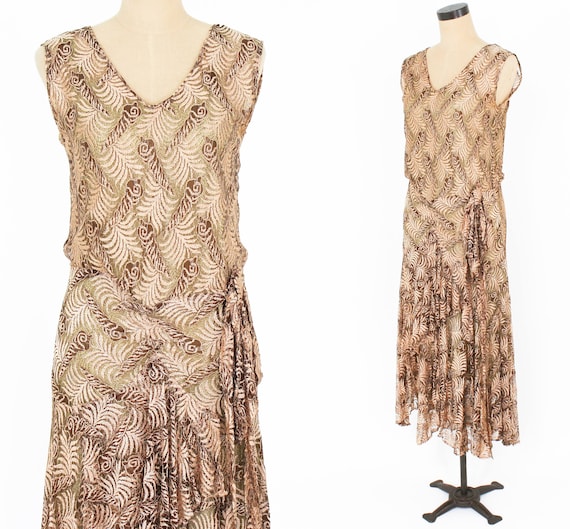 1920s Gold Lace Evening Dress | 20s Metallic Gold… - image 2