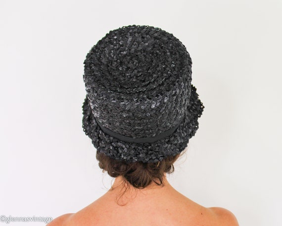 1960s Black Straw Bucket Hat | 60s Black Raffia W… - image 4