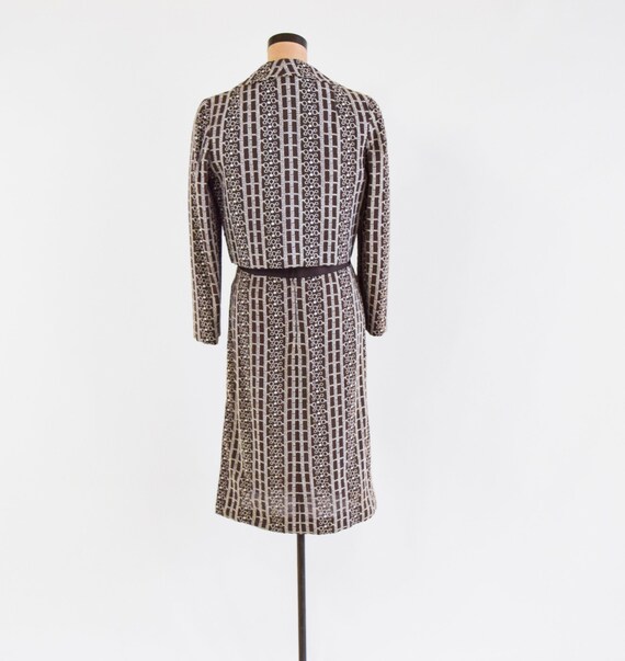 XS 1960s Brown Floral Dress Jacket Set 2 Piece Boho Ensemble Bohemian Separates