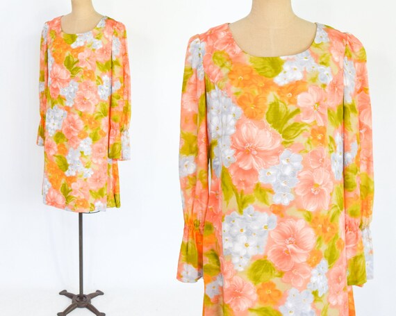 1960s Orange Trapeze Party Dress | 60s Orange Flor