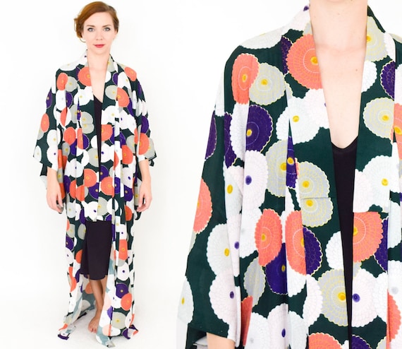 Floral Kimono Robe | Green Orange Floral Robe | C… - image 1