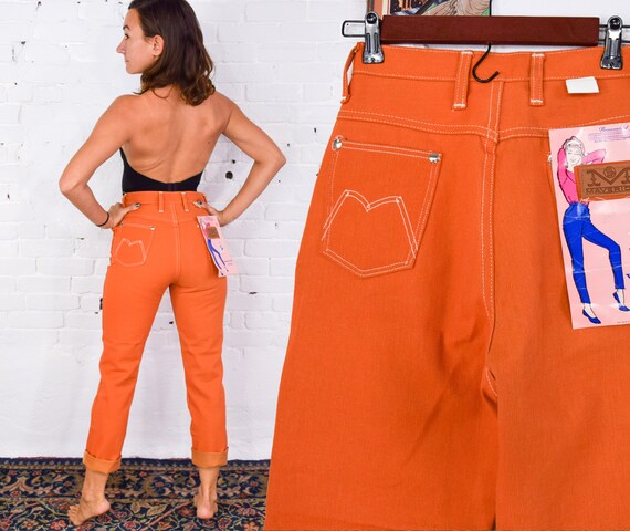 1960s Orange Skinny Jeans | 60s Orange Denim Jeans