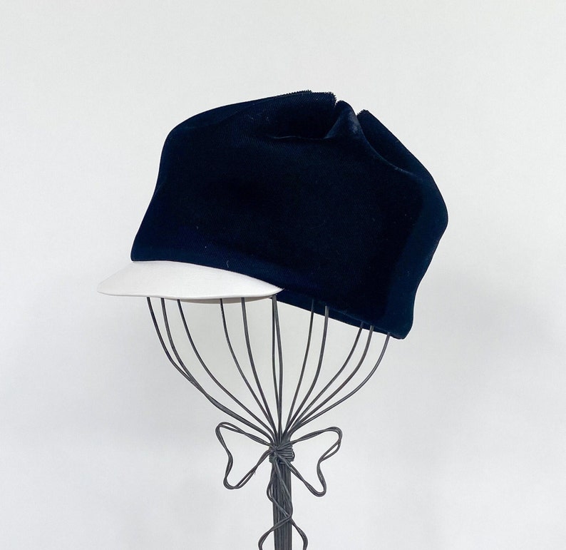 1960s Black Velvet Hat 60s Black Velvet Cap Twiggy Style The Topper Shop image 4