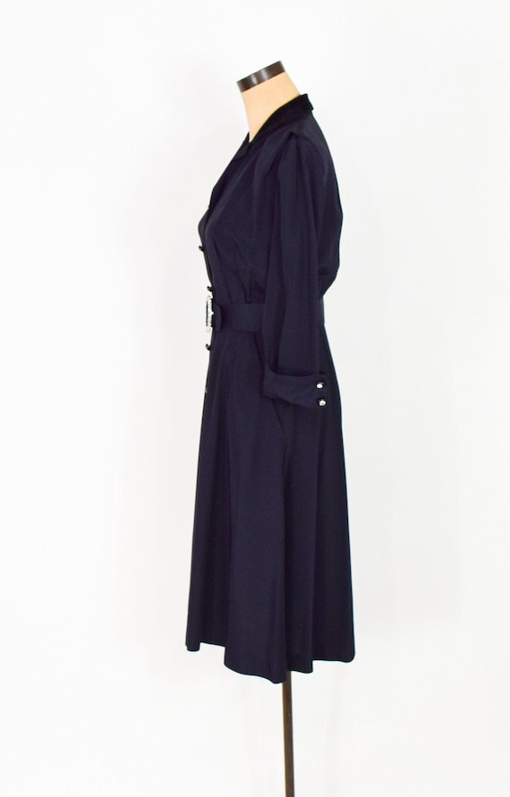 1950s Black Faille Dress | 50s Black Velvet & Fai… - image 4