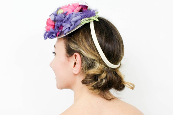 1940s Purple Flower Fascinator | 40s Flower Fascin