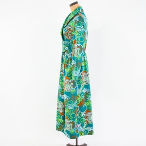 1970s Green Floral Maxi Dress 70s Green Op Art Maxi Dress Concept 70 Swirl Medium image 3