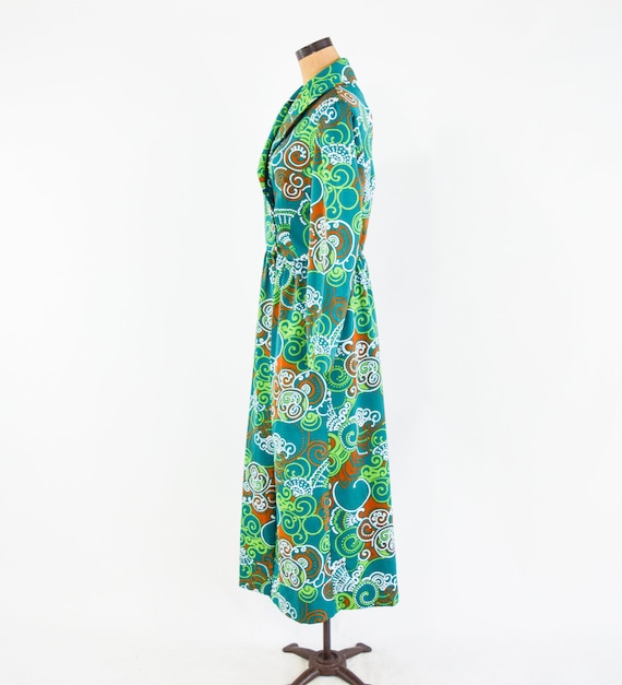 1970s Green Floral Maxi Dress | 70s Green Op Art … - image 3