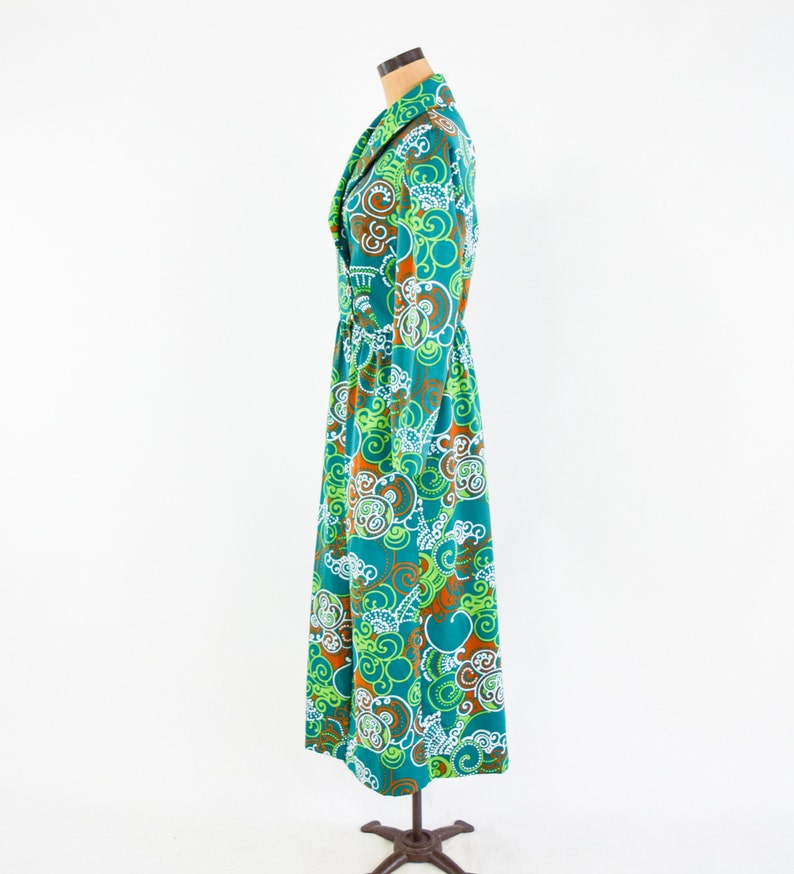 1970s Green Floral Maxi Dress 70s Green Op Art Maxi Dress Concept 70 Swirl Medium image 3