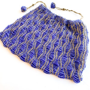 1900s Blue Beaded Evening Bag Royal Blue Glass Bead Purse image 3