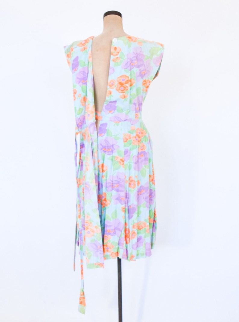 1950s Lavender Floral Cotton Dress 50s Flowered Wrap Dress Wrap Dress Rockabilly Medium image 2