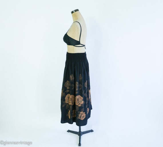 1990s Black & Bronze Floral Print Skirt | 90s Bla… - image 7