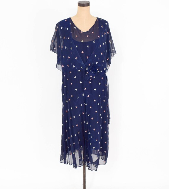 1920s Navy Chiffon Dress | 20s Navy Layered Chiff… - image 3