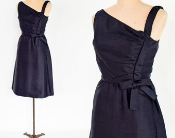 Shannon Rogers | 1960s Black Silk Cocktail Dress | 60s Black Silk Shantung Evening Dress | Jackie O | Small