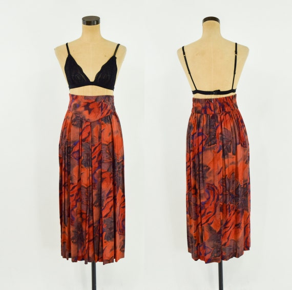 1980s Orange Fall Colors Skirt & Top Set | 80s Br… - image 7