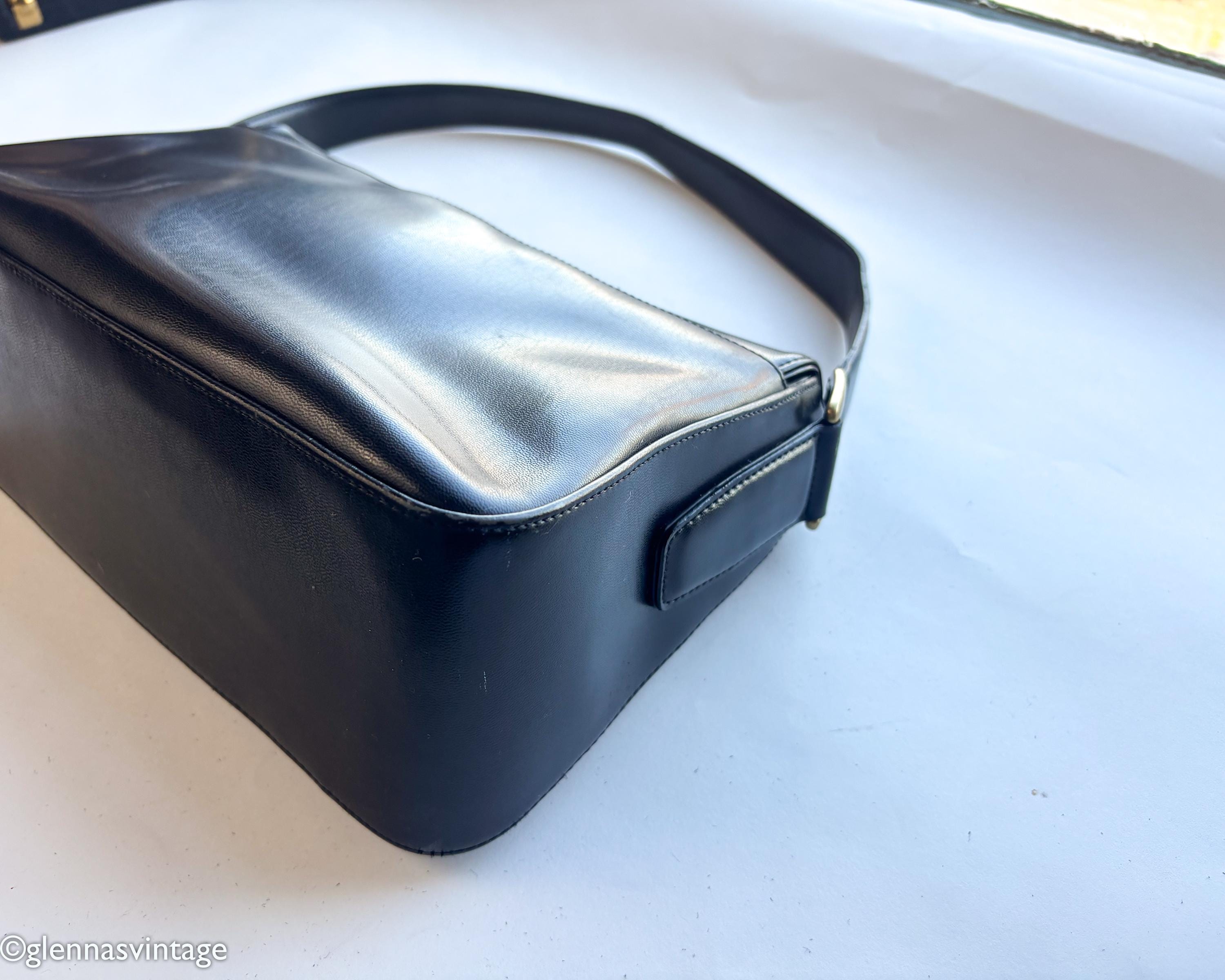 1990s DKNY Black Leather Shoulder Bag | Vintage Black Leather Bag