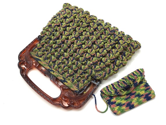 1930s Green Crochet Purse | 30s Green Purse & Matc