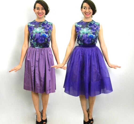 1960s Purple Floral Party Dress | 60s Purple Chif… - image 5