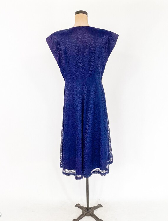1940s Navy Blue Lace Cocktail Dress | 40s Blue La… - image 4