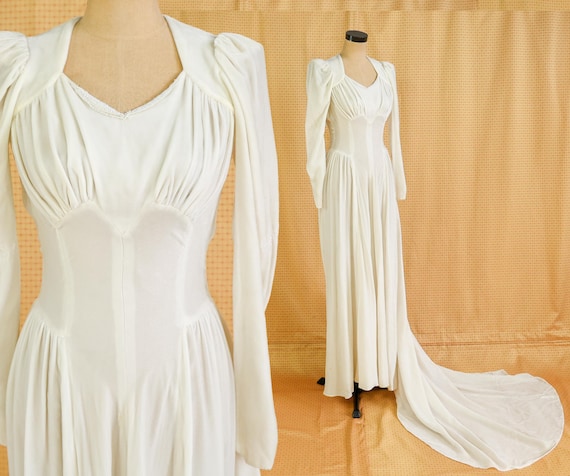 1930s Ivory Velvet Wedding Dress | Vintage Creme Velvet Wedding Gown, XS 1930s Ivory Velvet Wedding Dress | Vintage Creme Velvet Wedding Gown, XS