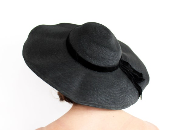 1940s Black Wide Brim Hat | 40s Black Saucer Hat … - image 1