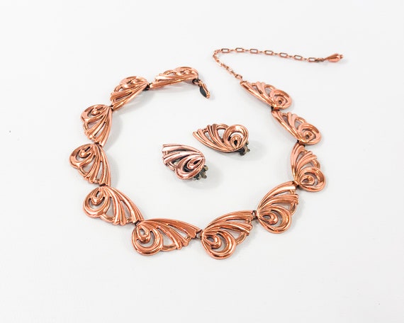 Renoir | 1950s Copper Swirls Necklace & Earrings … - image 4