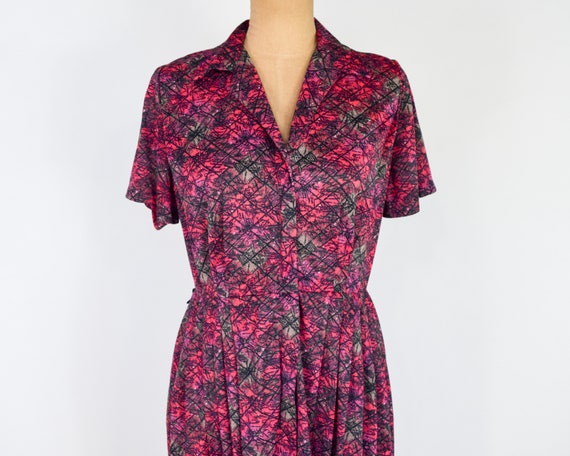 1950s Pink Atomic Print Dress | 50s Pink & Gray N… - image 9