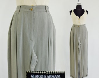 Armani | 1990s Houndstooth Gray Slacks | 90s Gray Wide Leg Pants | Giorgio Armani | Medium